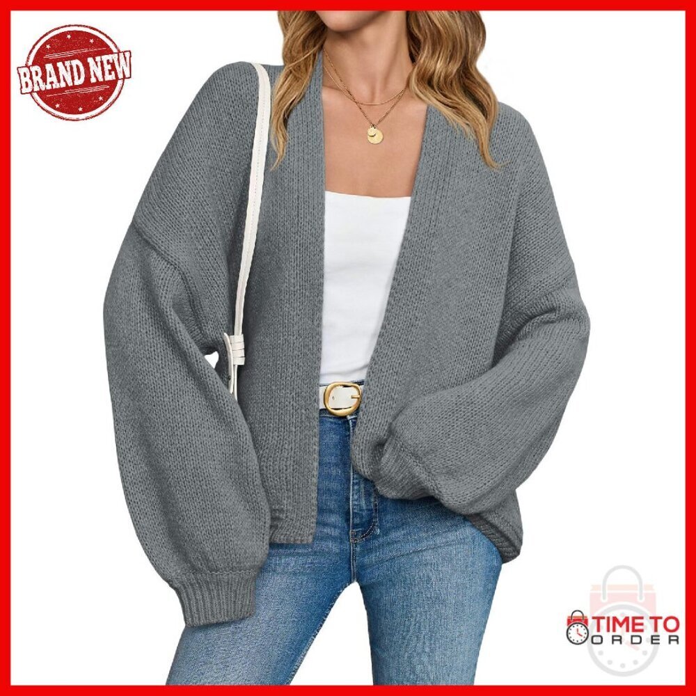 Oversized Chunky Knit Cardigan with Lantern Sleeves Fall Sweater Coat